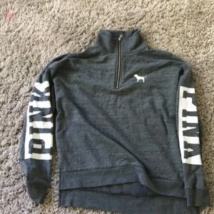 PINK long sleeved 1/4 zip gray sweatshirt